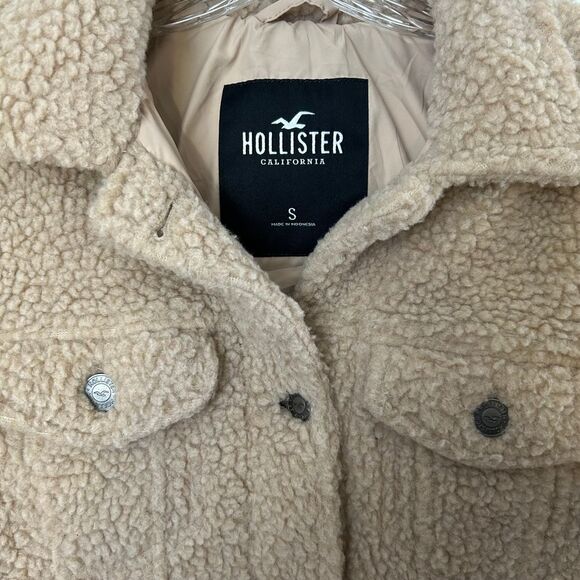 Hollister Teddy Bear Sherpa Jacket Small‎ NWOT Tan Beige - Picture 4 of 5